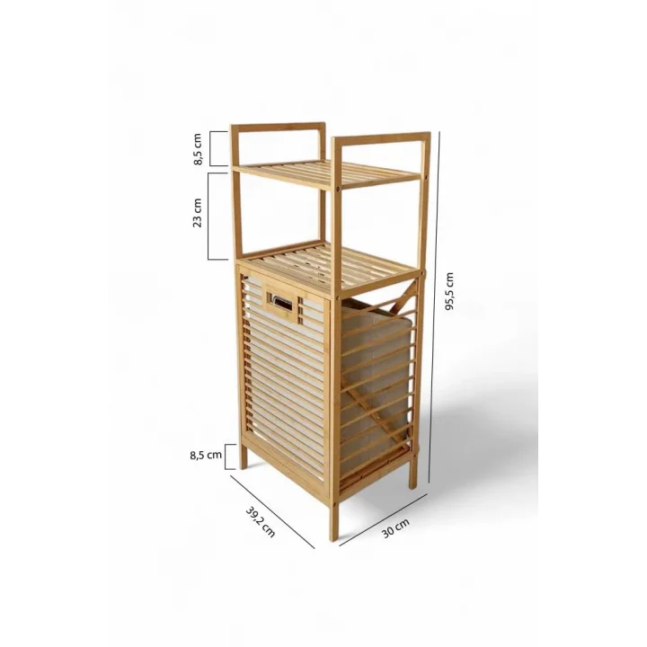 Bambu ECO-LITE BASIC Kirli Sepetli 2 Raflı Banyo Düzenleyici Çamaşır Sepeti DB-0031