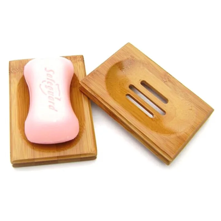 Bambu Katı Sabunluk Mutfak Banyo Ahşap Sabun Kutusu Kare Delikli Model Bambu Sabunluk 1 Adet
