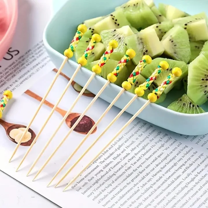 Bambu Kırmızı Örgülü Kürdan 12Cm (100lü), Sunum Kürdanı (Sarı)