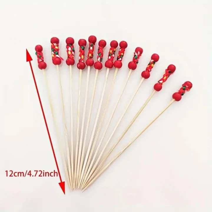 Bambu Kırmızı Örgülü Kürdan 12Cm (100lü), Sunum Kürdanı (Sarı)