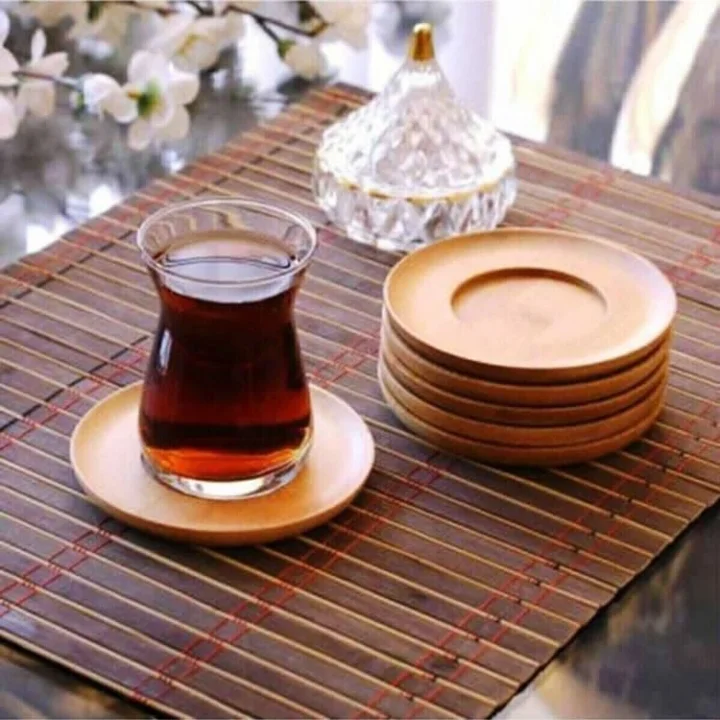 Bambu Yuvarlak Çay Tabağı Bardak Altlığı 6 lı Set, Dekoratif Bambu Altlık