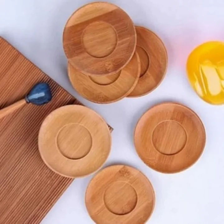 Bambu Yuvarlak Çay Tabağı Bardak Altlığı 6 lı Set, Dekoratif Bambu Altlık
