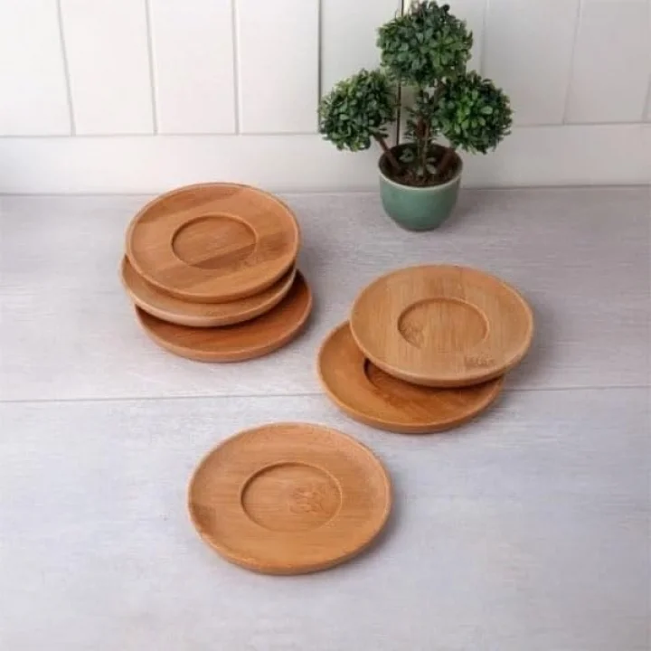 Bambu Yuvarlak Çay Tabağı Bardak Altlığı 6 lı Set, Dekoratif Bambu Altlık