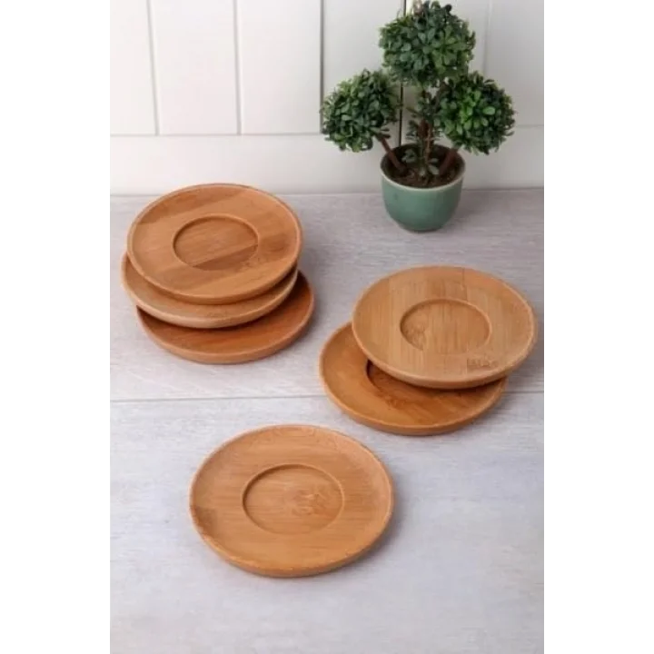 Bambu Yuvarlak Çay Tabağı Bardak Altlığı 6 lı Set, Dekoratif Bambu Altlık