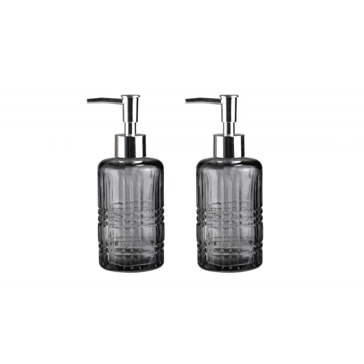 BANYO SETİ CAM SIVI SABUNLUK 2 ADET,KRİSTAL DESENLİ GRİ 300ML 6,8X17,6CM