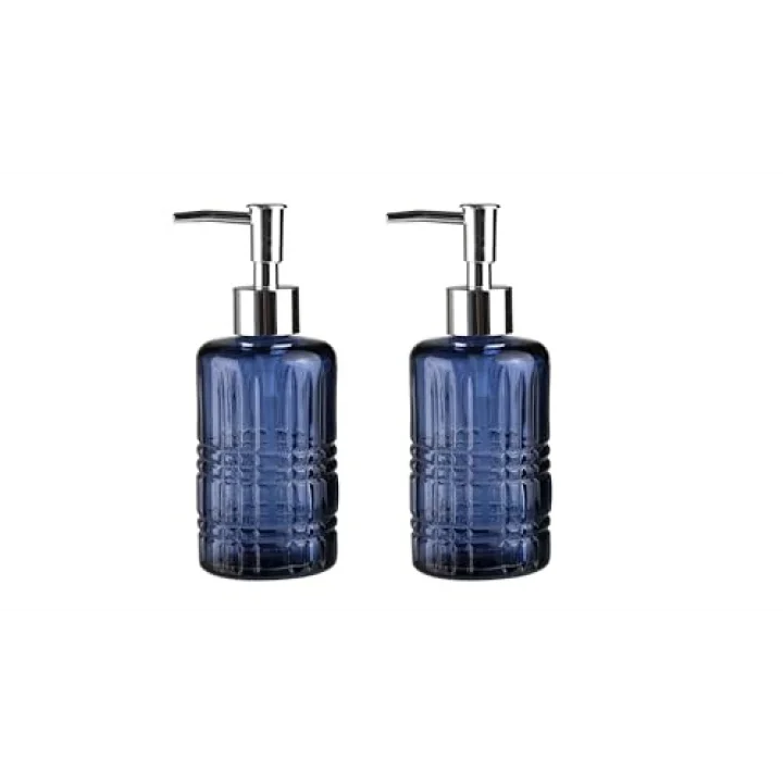BANYO SETİ CAM SIVI SABUNLUK 2 ADET,KRİSTAL DESENLİ MAVİ 300ML 6,8X17,6CM