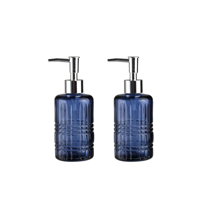 BANYO SETİ CAM SIVI SABUNLUK 2 ADET,KRİSTAL DESENLİ MAVİ 300ML 6,8X17,6CM