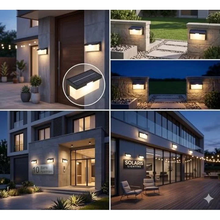 Barbaros Solar 2 Kademe Hareket Sensörlü Cata Dış Mekan LED Aplik - 40W Güçlü 4300 Lümen 3200K Gün Işığı - IP44 Su Geçirmez Kablosuz Bahçe, Teras ve Duvar Aydınlatması (Güneş Enerjili)