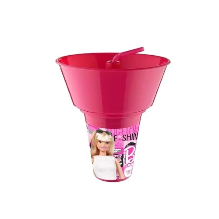 Barbie Lisanslı Cips ve Mısır Kovalı Pipetli Bardak