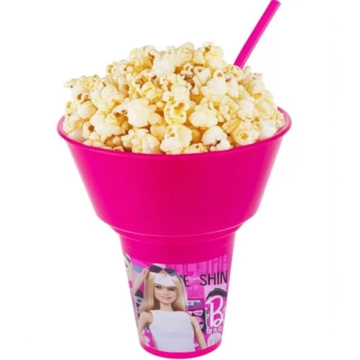 Barbie Lisanslı Cips ve Mısır Kovalı Pipetli Bardak