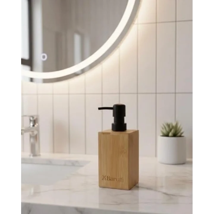 Barotti Bambu Sıvı Sabunluk, Dikdörtgen Tasarım, Siyah Pompalı, Banyo ve Mutfak için Doğal Bambu Sabun Dağıtıcı