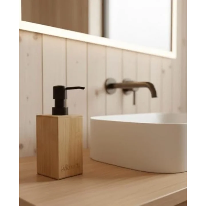 Barotti Bambu Sıvı Sabunluk, Dikdörtgen Tasarım, Siyah Pompalı, Banyo ve Mutfak için Doğal Bambu Sabun Dağıtıcı