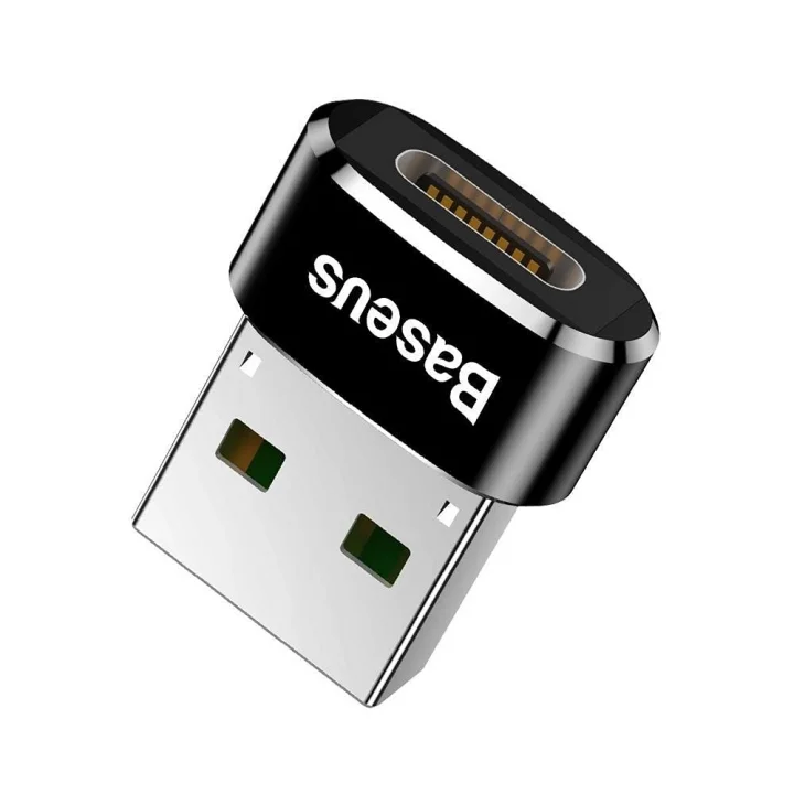 Baseus, Bilgisayar/Telefon Mini Hub Adaptörü, Siyah, 3A, Giriş: USB Type A 2.0, Çıkış: USB Type C,Seyahat Boy, Hafif