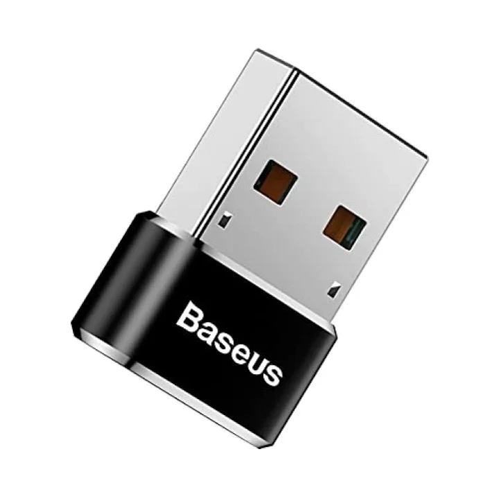 Baseus, Bilgisayar/Telefon Mini Hub Adaptörü, Siyah, 3A, Giriş: USB Type A 2.0, Çıkış: USB Type C,Seyahat Boy, Hafif