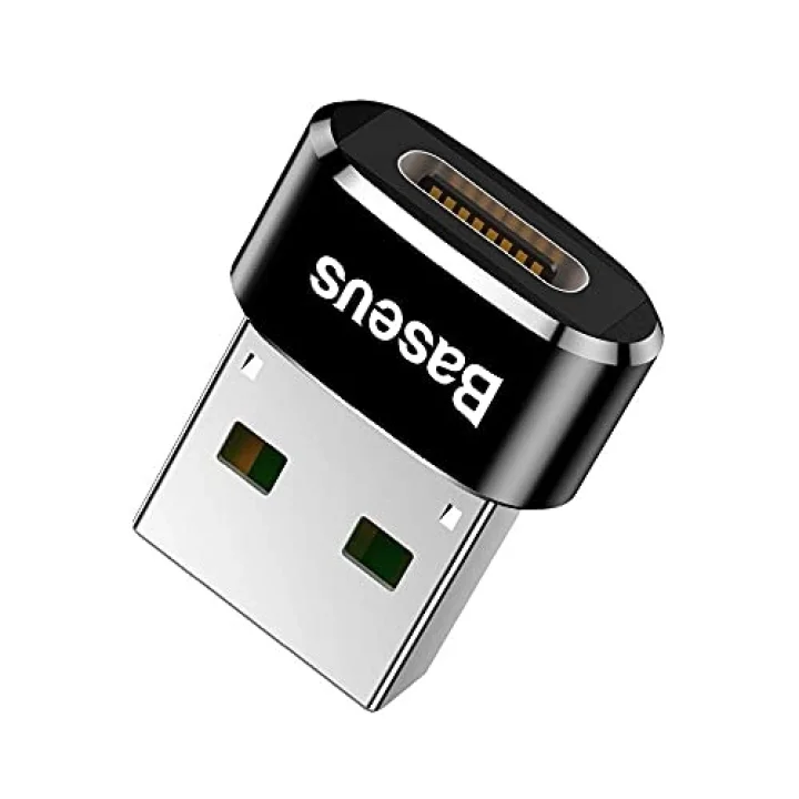 Baseus, Bilgisayar/Telefon Mini Hub Adaptörü, Siyah, 3A, Giriş: USB Type A 2.0, Çıkış: USB Type C,Seyahat Boy, Hafif