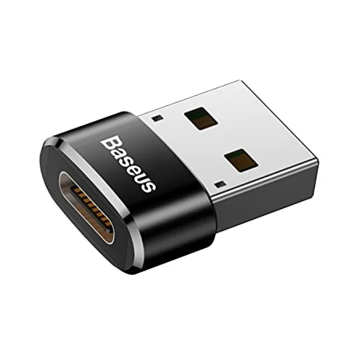 Baseus, Bilgisayar/Telefon Mini Hub Adaptörü, Siyah, 3A, Giriş: USB Type A 2.0, Çıkış: USB Type C,Seyahat Boy, Hafif