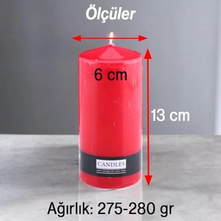 Baton Mum Kırmızı Silindir Dekoratif Mumu Kandil Hediyelik Fitilli Mumlar Şamdan Kokusuz 6 x 13 cm
