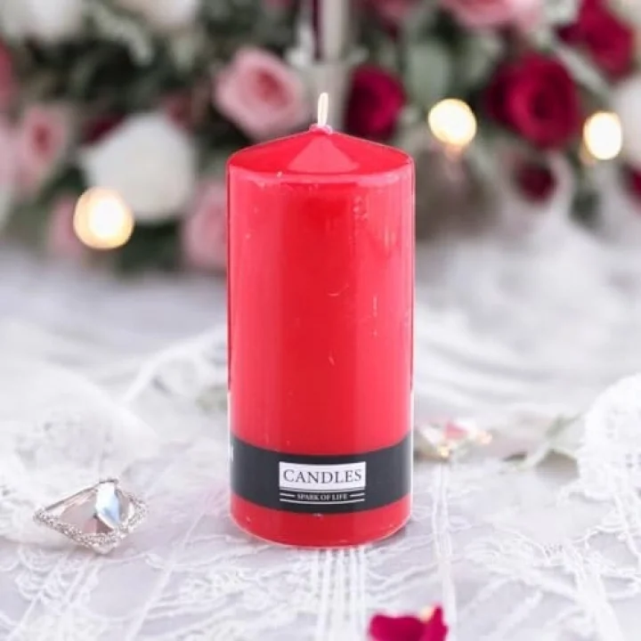 Baton Mum Kırmızı Silindir Dekoratif Mumu Kandil Hediyelik Fitilli Mumlar Şamdan Kokusuz 6 x 13 cm