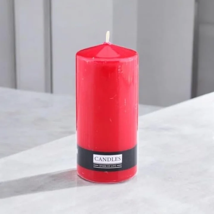 Baton Mum Kırmızı Silindir Dekoratif Mumu Kandil Hediyelik Fitilli Mumlar Şamdan Kokusuz 6 x 13 cm