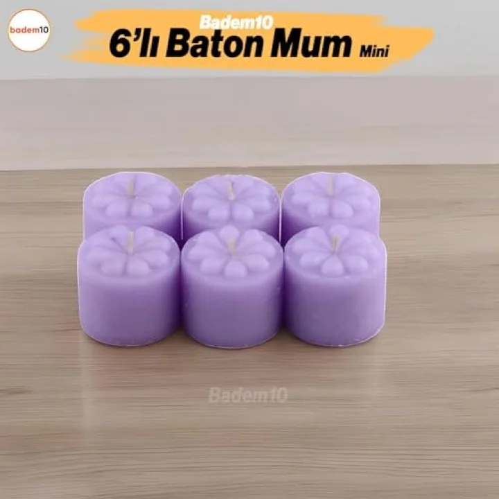 Baton Mum Mini 6lı Mor Renk Silindir Dekoratif Mumu Kandil Hediyelik Fitilli Mumlar Şamdan Kokusuz