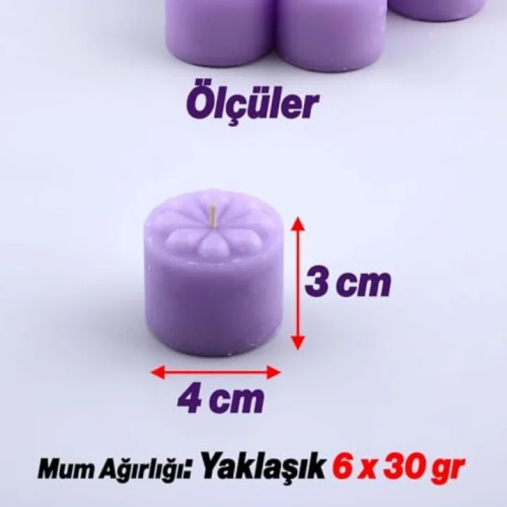 Baton Mum Mini 6lı Mor Renk Silindir Dekoratif Mumu Kandil Hediyelik Fitilli Mumlar Şamdan Kokusuz