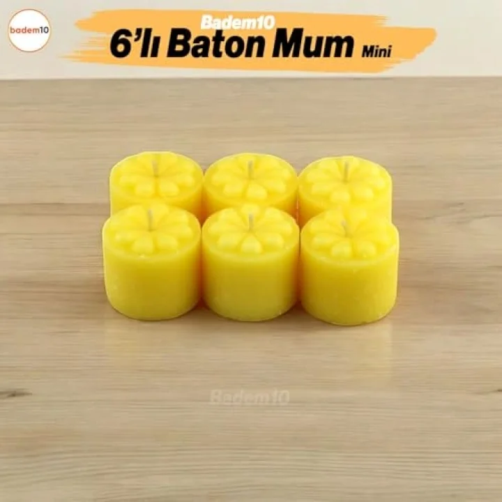 Baton Mum Mini 6lı Sarı Renk Silindir Dekoratif Mumu Kandil Hediyelik Fitilli Mumlar Şamdan Kokusuz