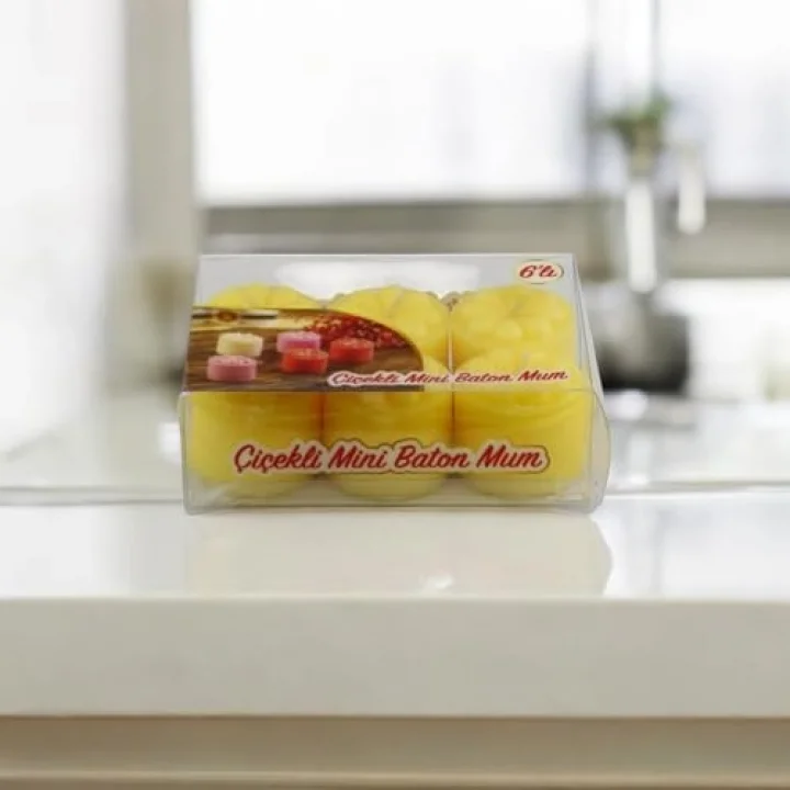 Baton Mum Mini 6lı Sarı Renk Silindir Dekoratif Mumu Kandil Hediyelik Fitilli Mumlar Şamdan Kokusuz