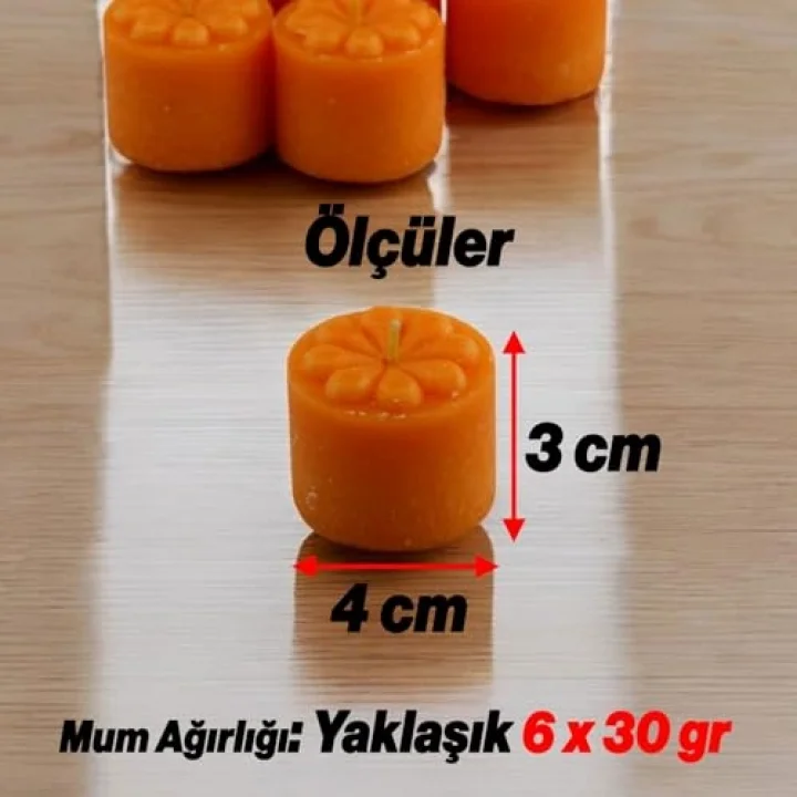 Baton Mum Mini 6lı Turuncu Silindir Dekoratif Mumu Kandil Hediyelik Fitilli Mumlar Şamdan Kokusuz
