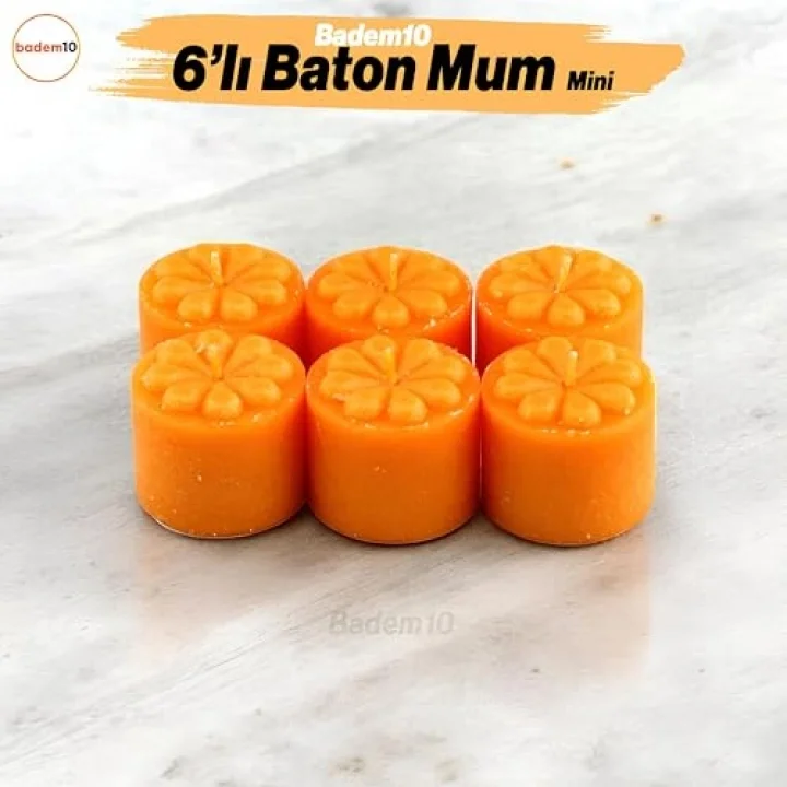 Baton Mum Mini 6lı Turuncu Silindir Dekoratif Mumu Kandil Hediyelik Fitilli Mumlar Şamdan Kokusuz