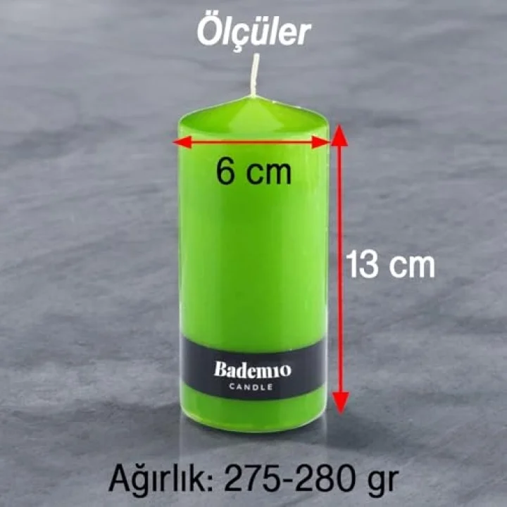 Baton Mum Yeşil Silindir Dekoratif Mumu Kandil Hediyelik Fitilli Mumlar Şamdan Kokusuz 6 x 13 cm