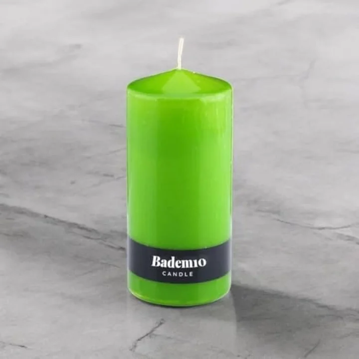 Baton Mum Yeşil Silindir Dekoratif Mumu Kandil Hediyelik Fitilli Mumlar Şamdan Kokusuz 6 x 13 cm