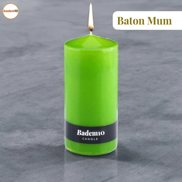 Baton Mum Yeşil Silindir Dekoratif Mumu Kandil Hediyelik Fitilli Mumlar Şamdan Kokusuz 6 x 13 cm