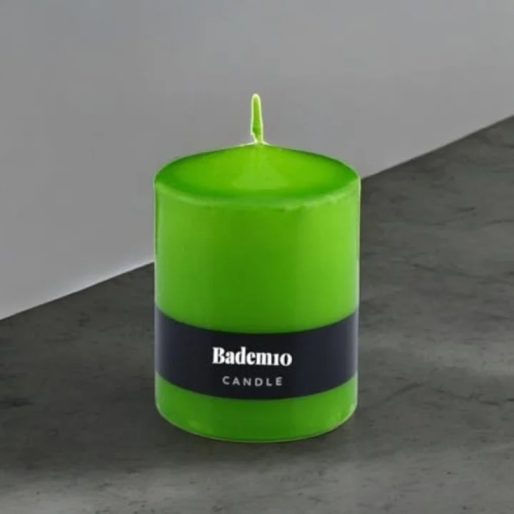 Baton Mum Yeşil Silindir Dekoratif Mumu Kandil Hediyelik Fitilli Mumlar Şamdan Kokusuz 6 x 8 cm