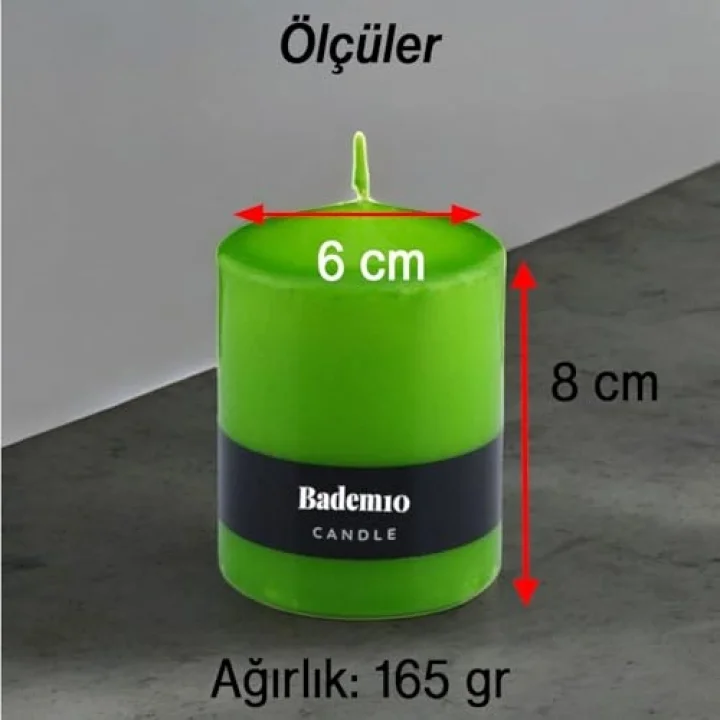 Baton Mum Yeşil Silindir Dekoratif Mumu Kandil Hediyelik Fitilli Mumlar Şamdan Kokusuz 6 x 8 cm