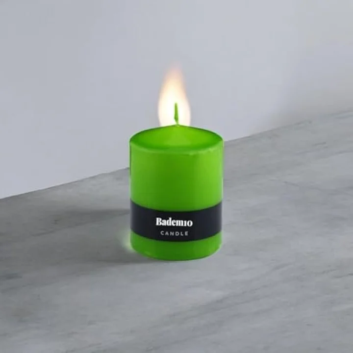 Baton Mum Yeşil Silindir Dekoratif Mumu Kandil Hediyelik Fitilli Mumlar Şamdan Kokusuz 6 x 8 cm