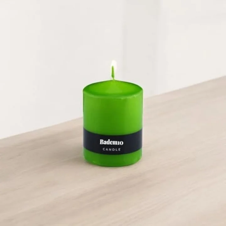 Baton Mum Yeşil Silindir Dekoratif Mumu Kandil Hediyelik Fitilli Mumlar Şamdan Kokusuz 6 x 8 cm