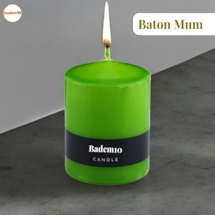 Baton Mum Yeşil Silindir Dekoratif Mumu Kandil Hediyelik Fitilli Mumlar Şamdan Kokusuz 6 x 8 cm