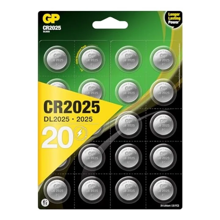 Batteries CR2025 2025 Boy Lityum Düğme Pil, 3 Volt, 20li Kart, Gri