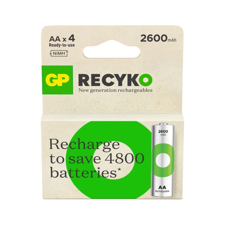Batteries ReCyko 2600 AA Kalem Ni-MH Şarjlı Pil, 1.2 Volt, 4lü Kart