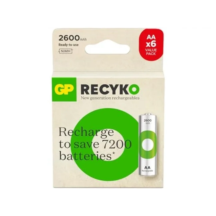 Batteries ReCyko 2600mAh AA Kalem Ni-Mh Şarjlı Pil, 1.2 Volt, 6lı Kart