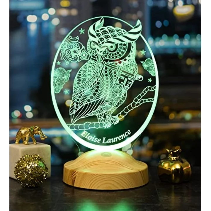 Baykuş Tasarımlı Kişiye Özel 3D Led Gece Lambası – Dekoratif Lamba, Baykuş Severlere Masa Lambası, Hayvan Temalı Işıklı Hediye