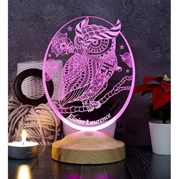 Baykuş Tasarımlı Kişiye Özel 3D Led Gece Lambası – Dekoratif Lamba, Baykuş Severlere Masa Lambası, Hayvan Temalı Işıklı Hediye