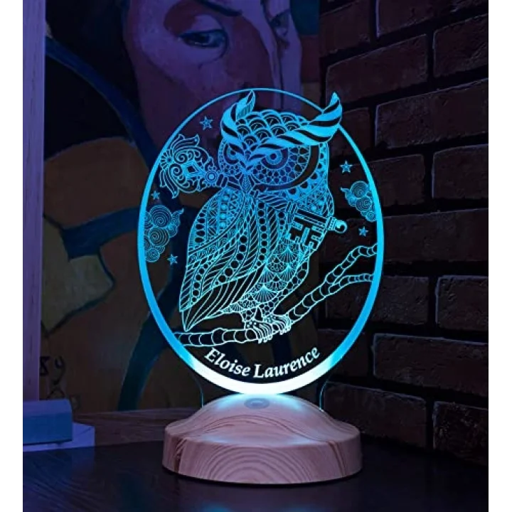 Baykuş Tasarımlı Kişiye Özel 3D Led Gece Lambası – Dekoratif Lamba, Baykuş Severlere Masa Lambası, Hayvan Temalı Işıklı Hediye