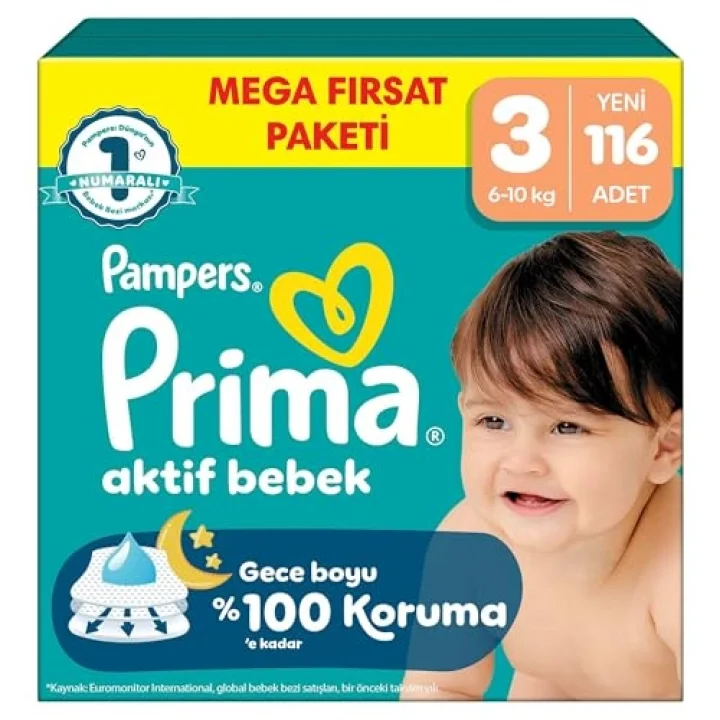 Bebek Bezi Aktif Bebek Mega Fırsat Paketi 3 Beden 116 Adet