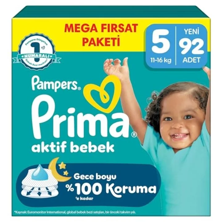 Bebek Bezi Aktif Bebek Mega Fırsat Paketi 5 Beden 92 Adet