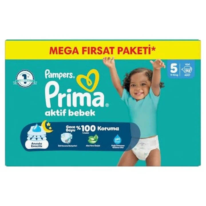 Bebek Bezi Aktif Bebek Mega Fırsat Paketi 5 Beden 92 Adet