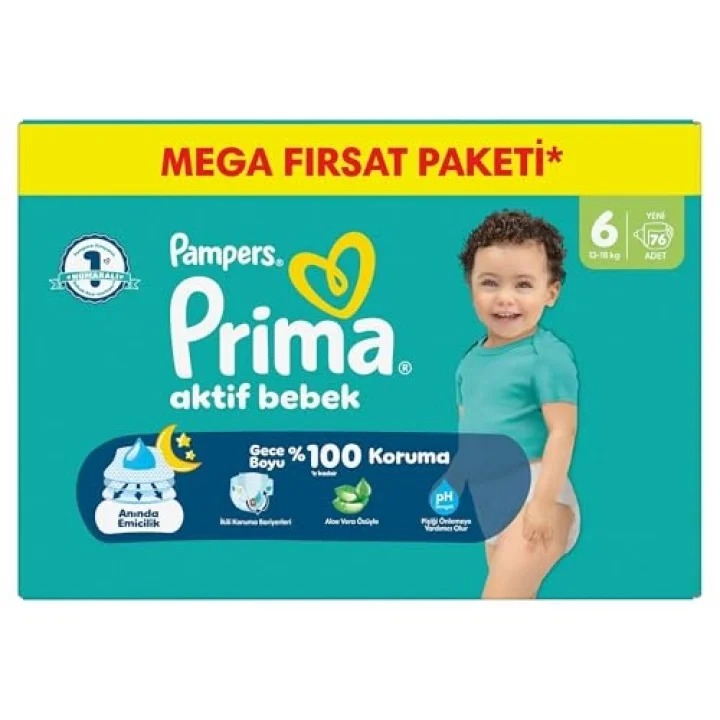 Bebek Bezi Aktif Bebek Mega Fırsat Paketi 6 Beden 76 Adet