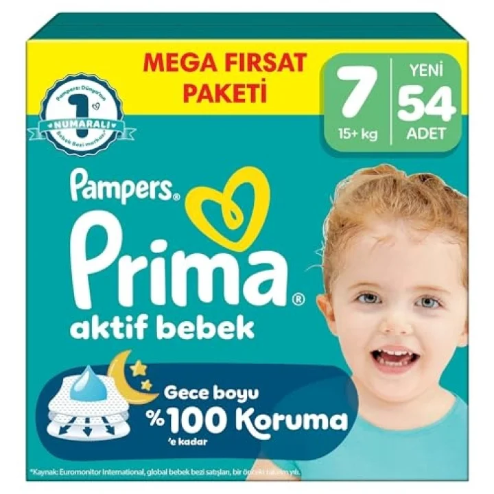 Bebek Bezi Aktif Bebek Mega Fırsat Paketi 7 Beden 54 Adet