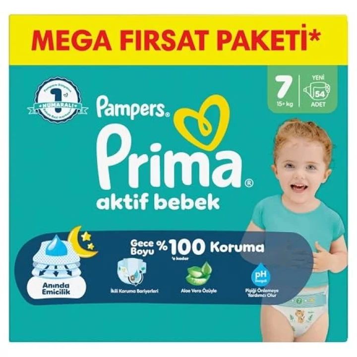 Bebek Bezi Aktif Bebek Mega Fırsat Paketi 7 Beden 54 Adet