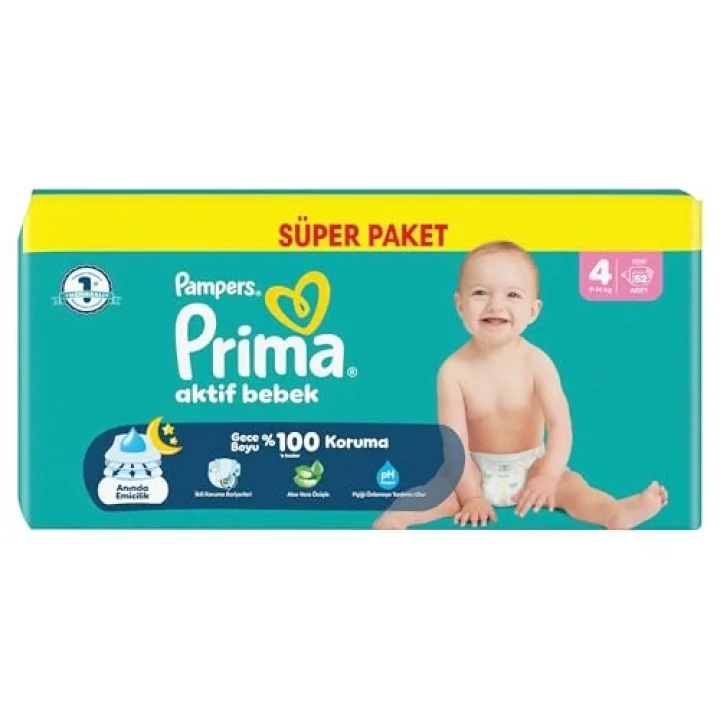 Bebek Bezi Aktif Bebek Süper Paket 4 Beden 52 Adet